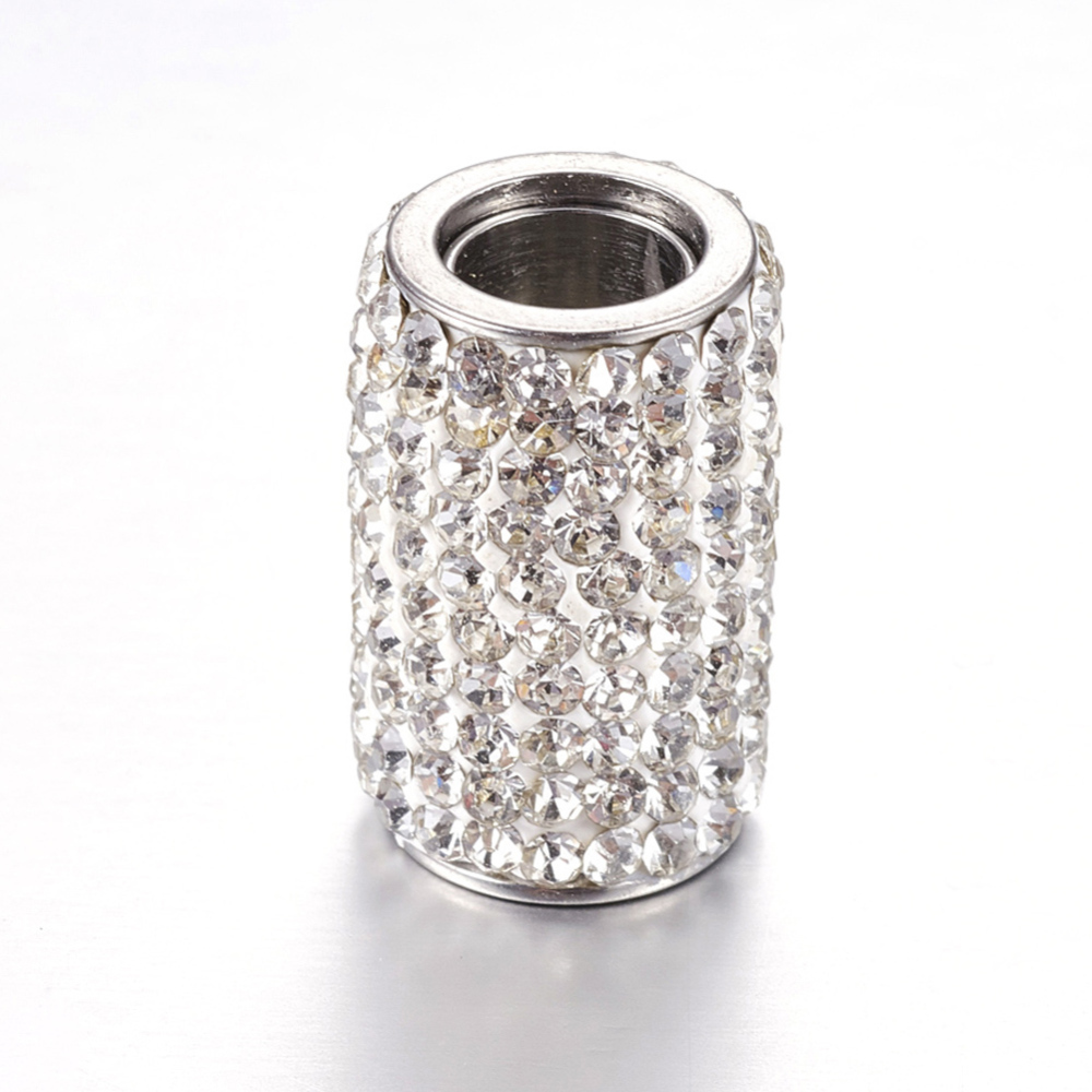 PandaHall 304 Stainless Steel Rhinestone Magnetic Clasps, Column, Crystal, 18x12mm, Hole: 6mm Stainless Steel+Rhinestone Column