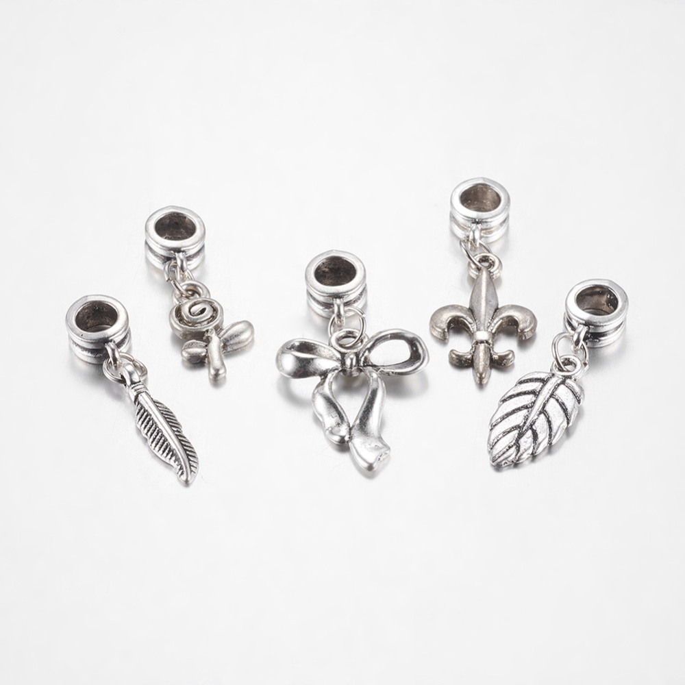 PandaHall Alloy European Dangle Beads, mixed style, Antique Silver, 23~43mm Alloy Others