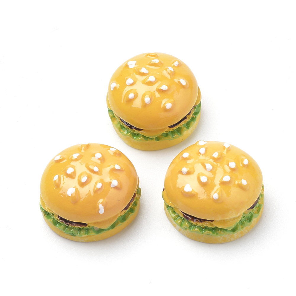 PandaHall Resin Cabochons, Hamburger, Gold, 16~17x11mm Resin Food Gold