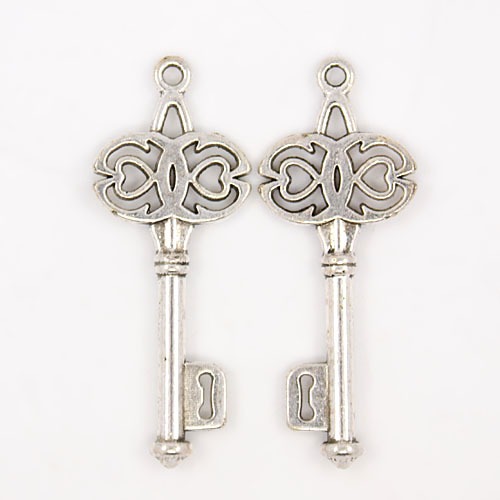 PandaHall Tibetan Style Pendant, Lead Free, Cadmium Free and Nickel Free, Antique Silver, Skeleton Key, 45mm long, 17mm wide, 2.5mm thick...