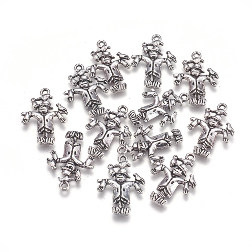 PandaHall Tibetan Style Pendants, Lead Free & Nickel Free, Scarecrow, Antique Silver, 25x18x2mm, Hole: 2mm Alloy Human