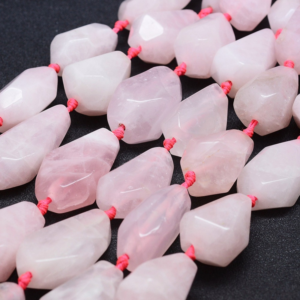 PandaHall Natural Rose Quartz  Beads Strands, Faceted, Drop, 26~41x12~20mm, Hole: 2mm; about 10~11pcs/strand, 15.7"(40cm) Rose Quartz Drop...