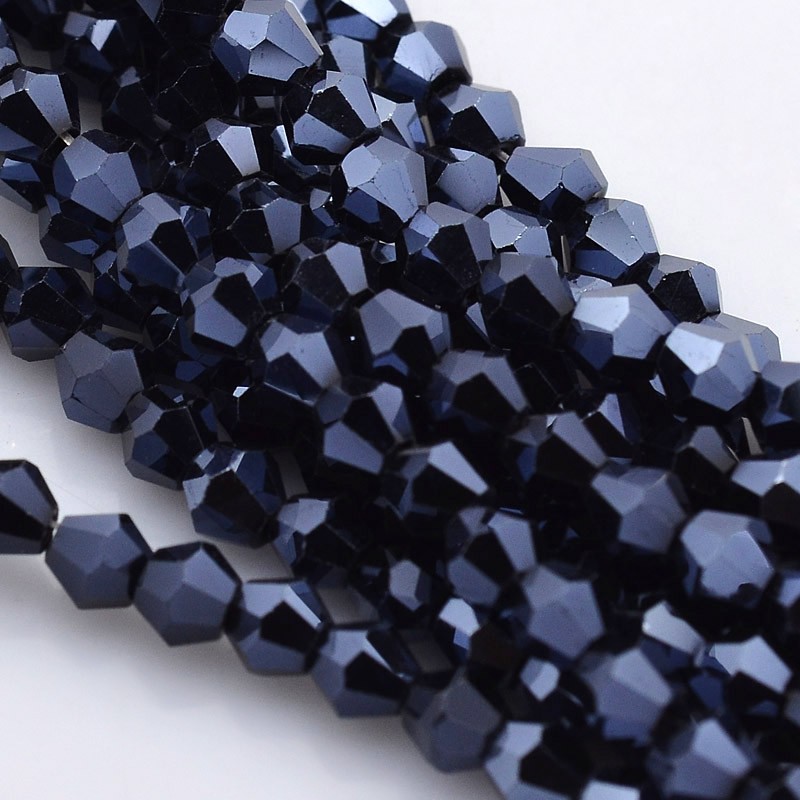 PandaHall Faceted Bicone Electroplate Glass Beads Strands, Full Hematite Plated, MidnightBlue, 4x4mm, Hole: 1mm; about 80pcs/strand, 12.2"...