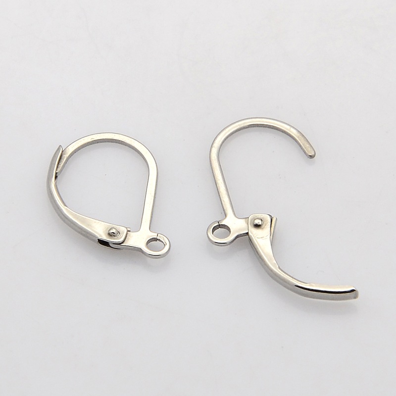 PandaHall 304 Stainless Steel Leverback Earring Findings, Stainless Steel Color, 13x10~10.5mm, Hole: 1.5mm; Pin: 0.7mm Stainless Steel