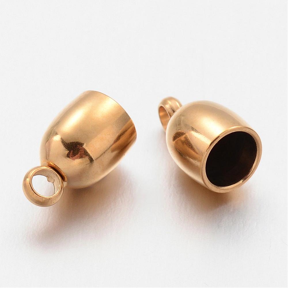 PandaHall 304 Stainless Steel Cord Ends, Oval, Golden, 9x5.5mm, Hole: 1.5mm; 4mm inner diameter Stainless Steel