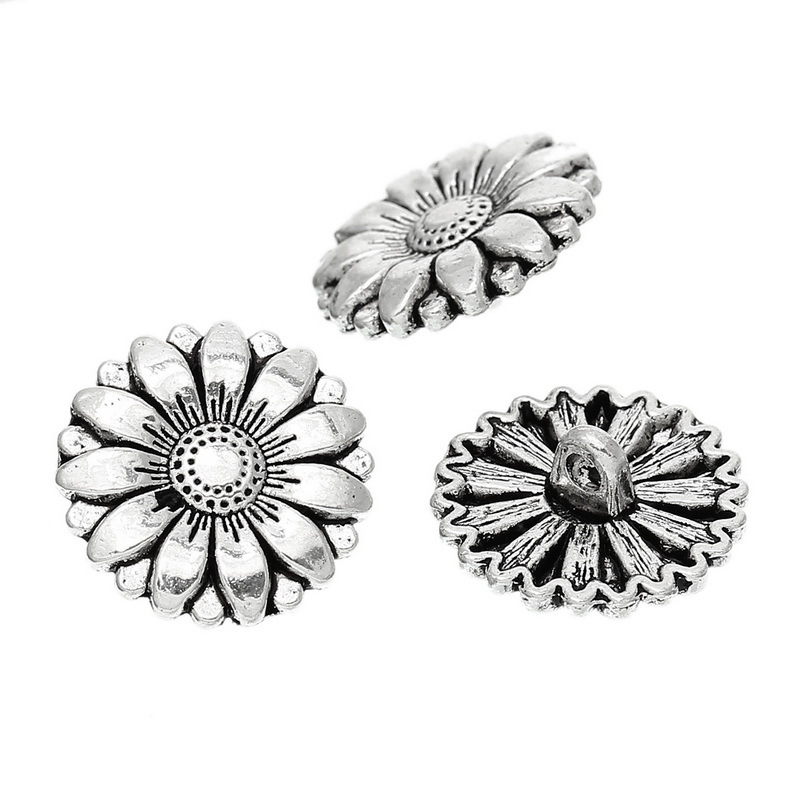 PandaHall Zinc Metal Alloy Shank Buttons, Flower, Antique Silver, 18x6.8mm, Hole: 2mm Alloy Flower