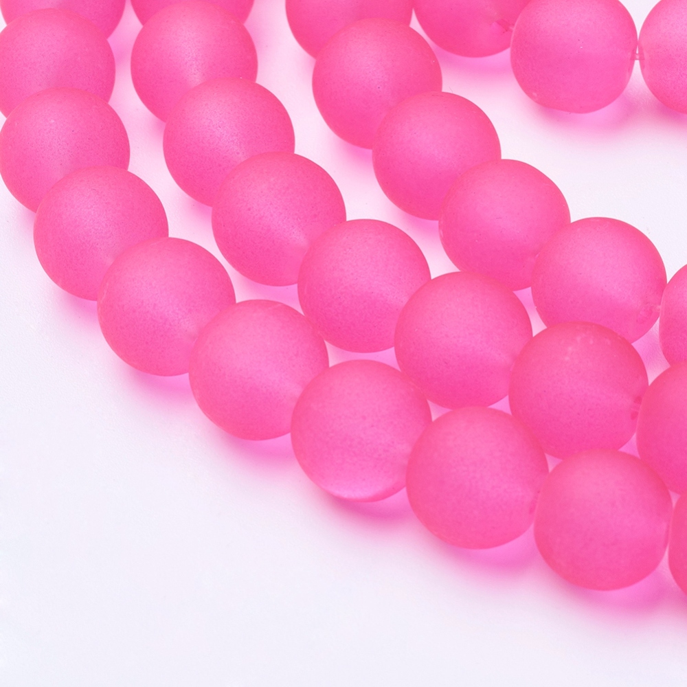 PandaHall Transparent Glass Bead Strands, Frosted, Round, DeepPink, 10mm, Hole: 1.3~1.6mm; about 80pcs/strand, 31.4" Glass Round Pink