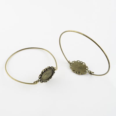 PandaHall Brass Bangle Making, Vintage Bangle Base, Lead Free & Nickel Free, Antique Bronze, 63x20mm; Flat Oval Tray: 18x13mm Brass