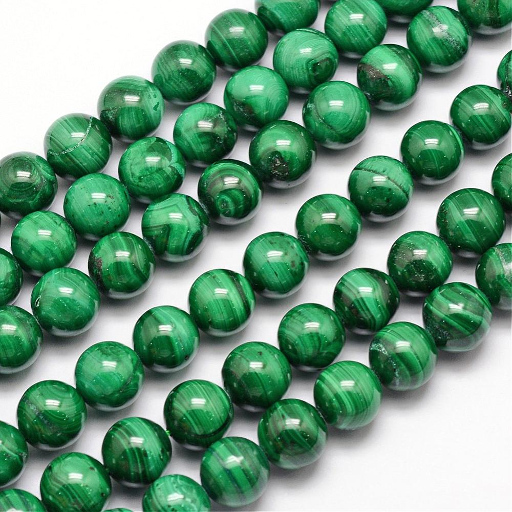 PandaHall Natural Malachite Bead Strands, Round, 10mm, Hole: 1mm; about 40pcs/strand, 15.7" Malachite Round