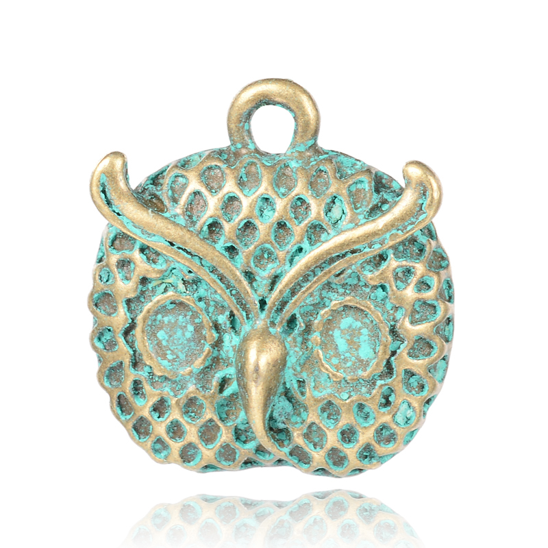 PandaHall Owl Head Alloy Pendant Rhinestone Settings, Nickel Free, Antique Bronze & Green Patina, 21.5x19.5x8.5mm, Hole: 2mm; Fit for...