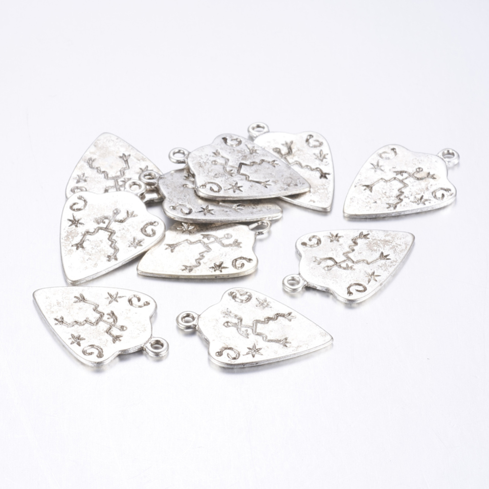 PandaHall Antique Silver Tibetan Style Pendants, Shield with Swirls, Stars and Person, Cadmium Free & Lead Free, 29x20x1.5mm, Hole: 2mm...