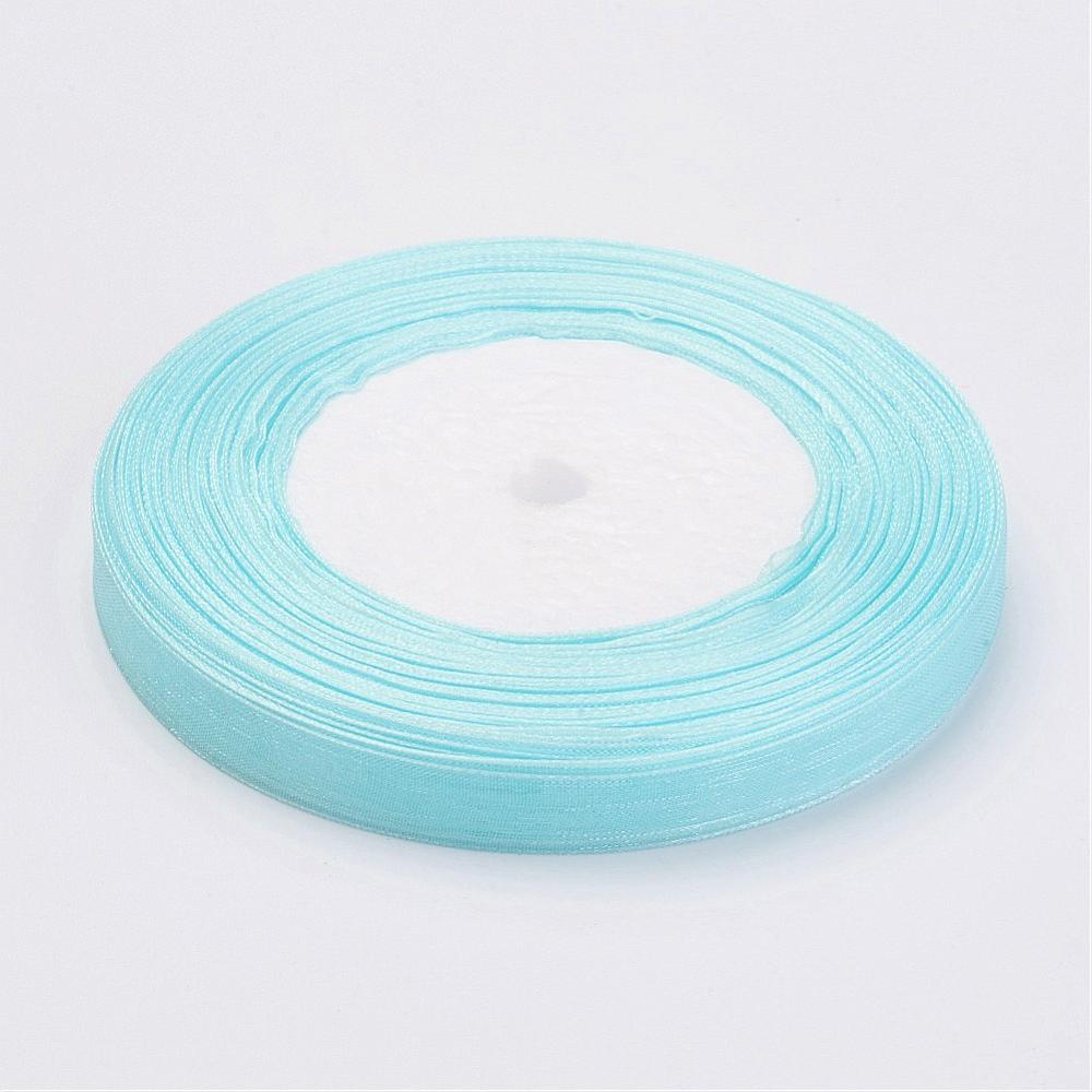 PandaHall Organza Ribbon, SkyBlue, about 3/8"(10mm) wide, 50yards/roll(45.72m/roll) Polyester Blue