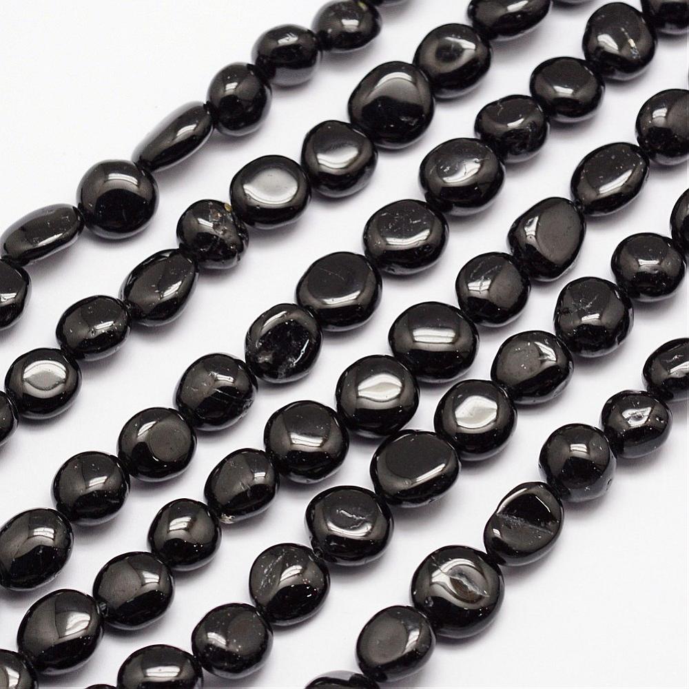 PandaHall Natural Black Tourmaline Bead Strands, Nuggets, 3~14x3~14mm, Hole: 1mm; about 15.35" Tourmaline Nuggets