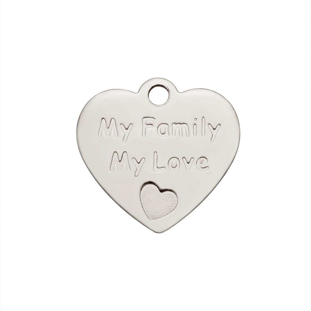 PandaHall 304 Stainless Steel Pendants, Heart with Word My Family My Love, Stainless Steel Color, 15x16x1mm, Hole: 1.5mm Stainless Steel...
