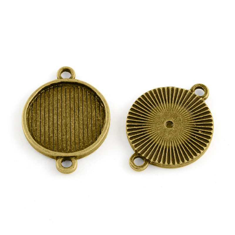 PandaHall Tibetan Style Cabochon Connector Settings, Lead Free, Flat Round, Antique Golden, Tray: 18mm; 28x21x1.5mm, Hole: 2mm Alloy Flat...