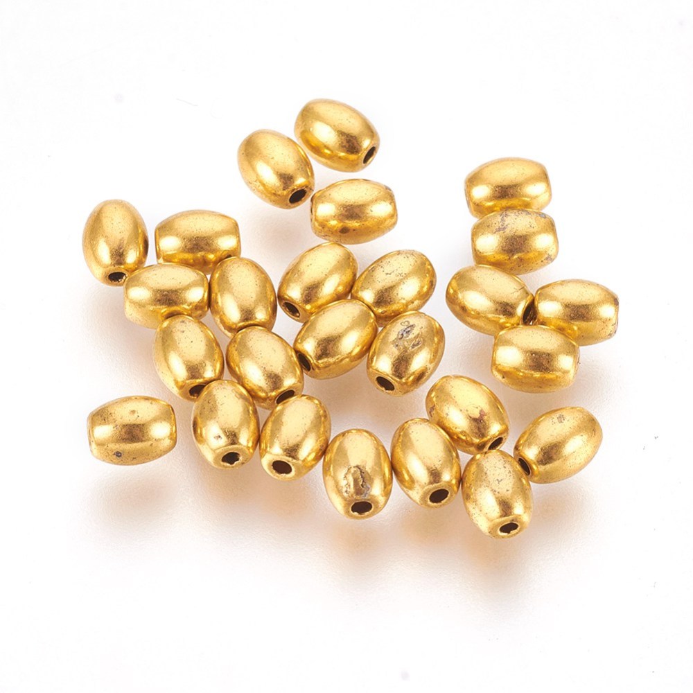 PandaHall Tibetan Style Beads, Golden, Lead Free & Nickel Free & Cadmium Free, Oval, 5mm long, 4mm thick, hole: 1mm Alloy Oval