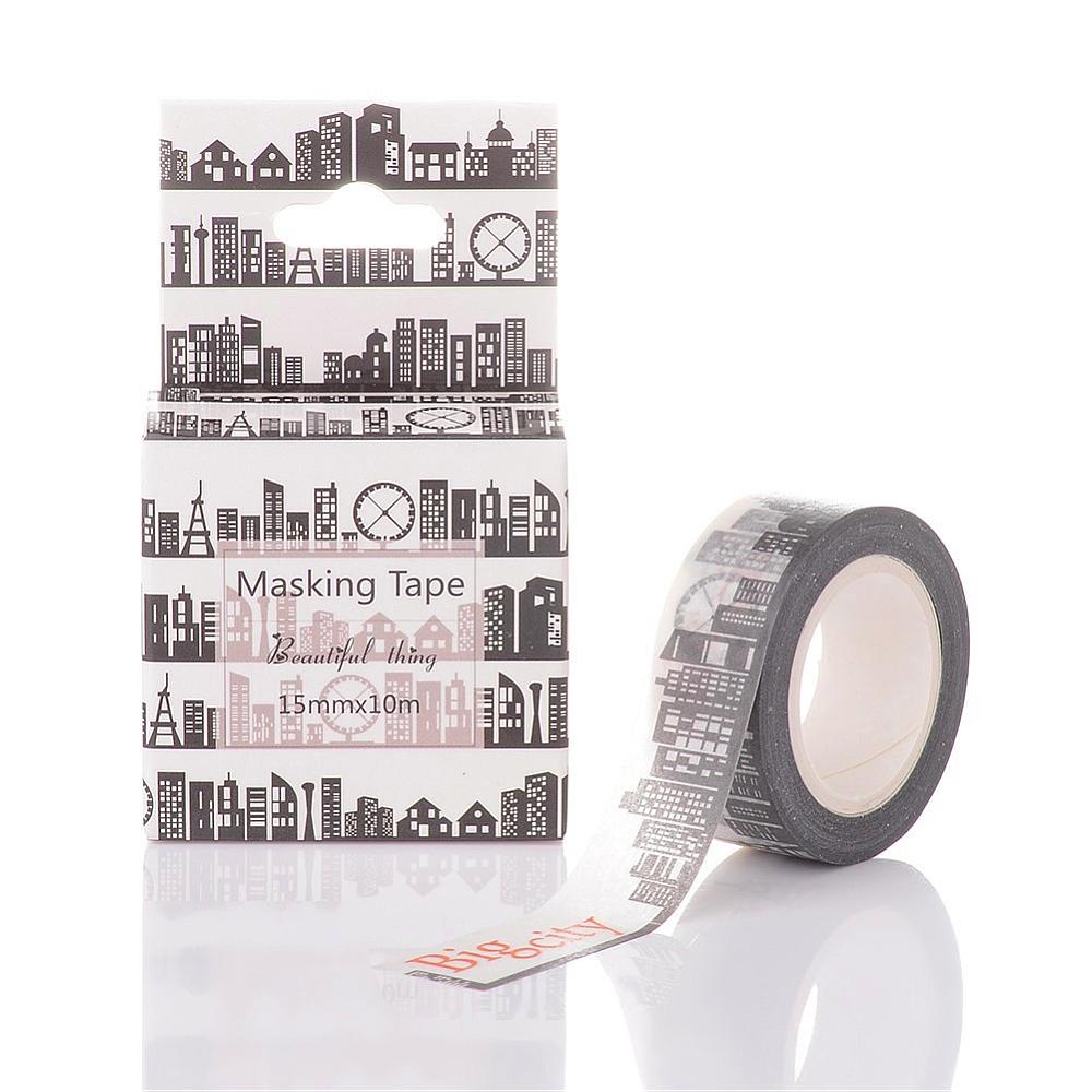 PandaHall Buildings DIY Scrapbook Decorative Adhesive Tapes, Colorful, 15mm; 10m/roll; 1roll/box Paper