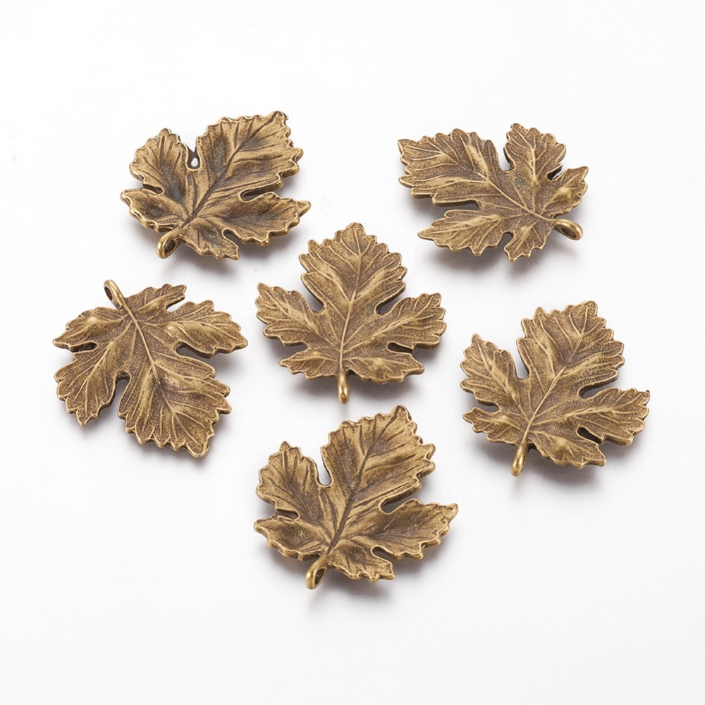 PandaHall Tibetan Style Alloy Pendants, Cadmium Free & Nickel Free & Lead Free, Leaf, Antique Bronze, 39x33.5x2.5mm, Hole: 2.5mm Alloy Leaf