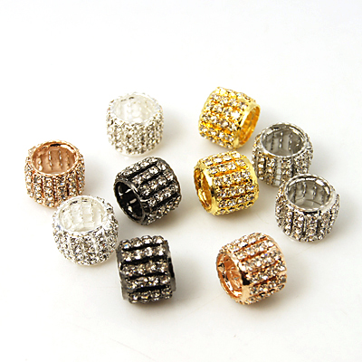 PandaHall Brass Rhinestone Beads, Grade A, Column, Mixed Color, 10x13mm, Hole: 7mm Brass+Rhinestone Column Multicolor