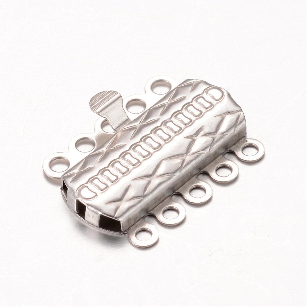 PandaHall Rectangle 304 Stainless Steel Box Clasps, Stainless Steel Color, 19.5x14.5x2.8mm, Hole: 1.5mm Stainless Steel Rectangle