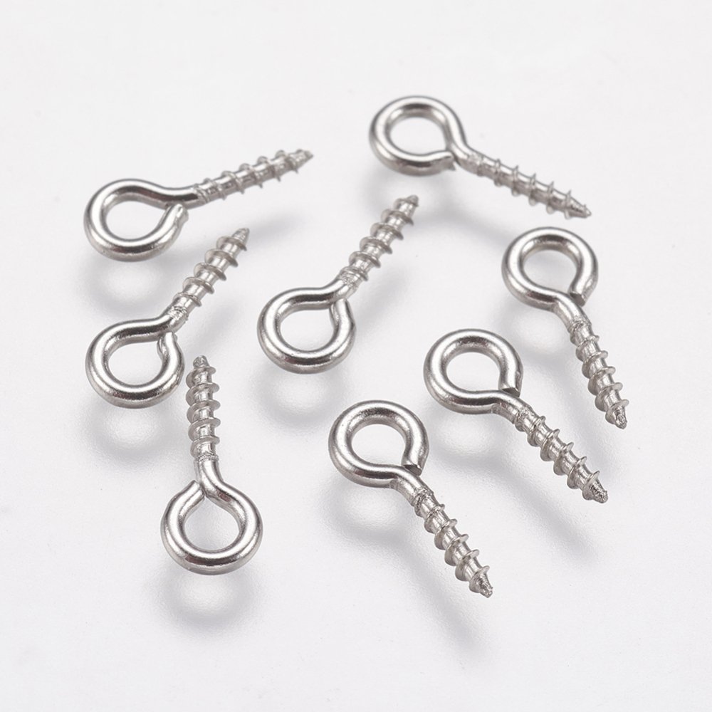 PandaHall 304 Stainless steel Screw Eye Pin Bail Pegs, For Half Drilled Beads, Stainless Steel Color, 10x4x1mm, Hole: 2mm Stainless Steel