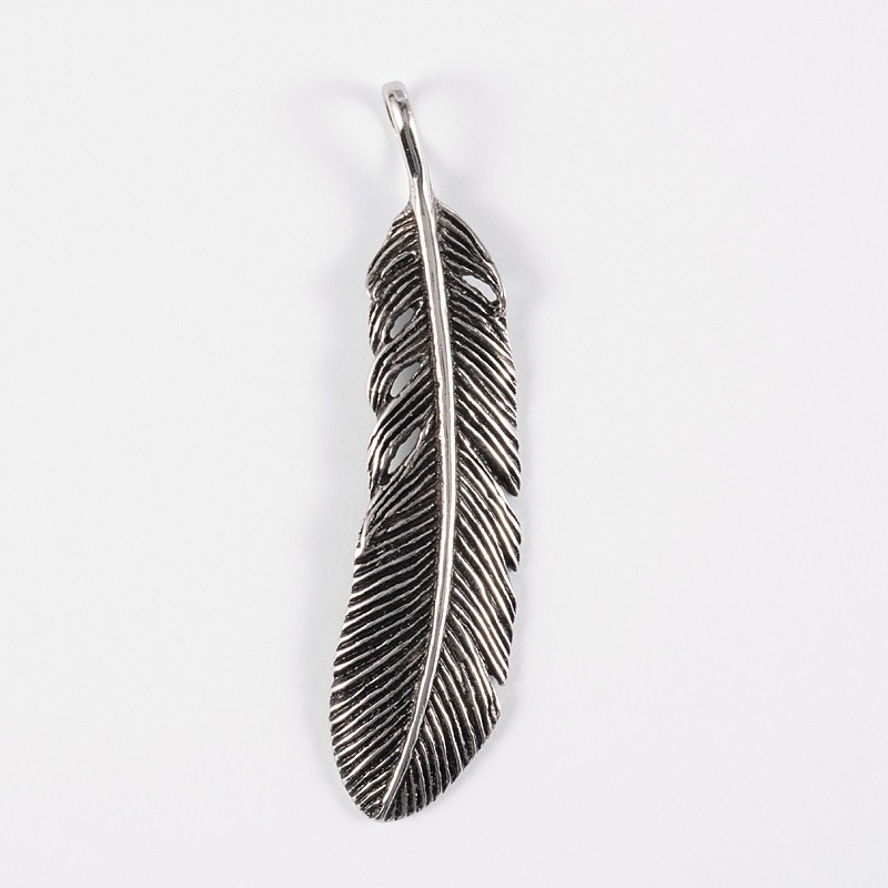 PandaHall 316 Stainless Steel Big Pendants, Feather, Antique Silver, 68x17x3mm, Hole: 8x5mm Stainless Steel Feather