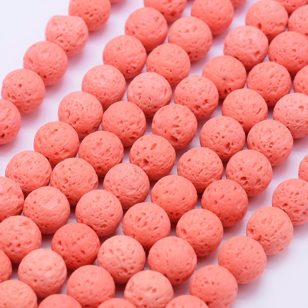 PandaHall Natural Lava Beads Strands, Dyed, Round, Orange, 8mm, Hole: 1mm; about 53pcs/strand, 15.3"(39cm)  Lava Round Orange