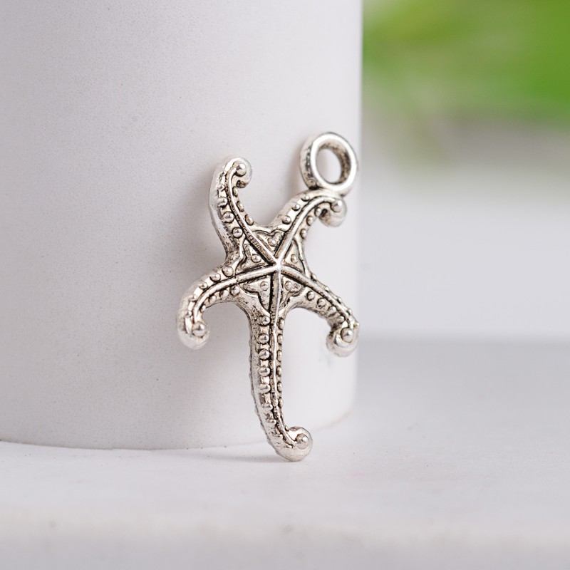 PandaHall Tibetan Style Starfish Zinc Alloy Pendants, Antique Silver, 19x12x3mm, Hole: 2mm Alloy Starfish