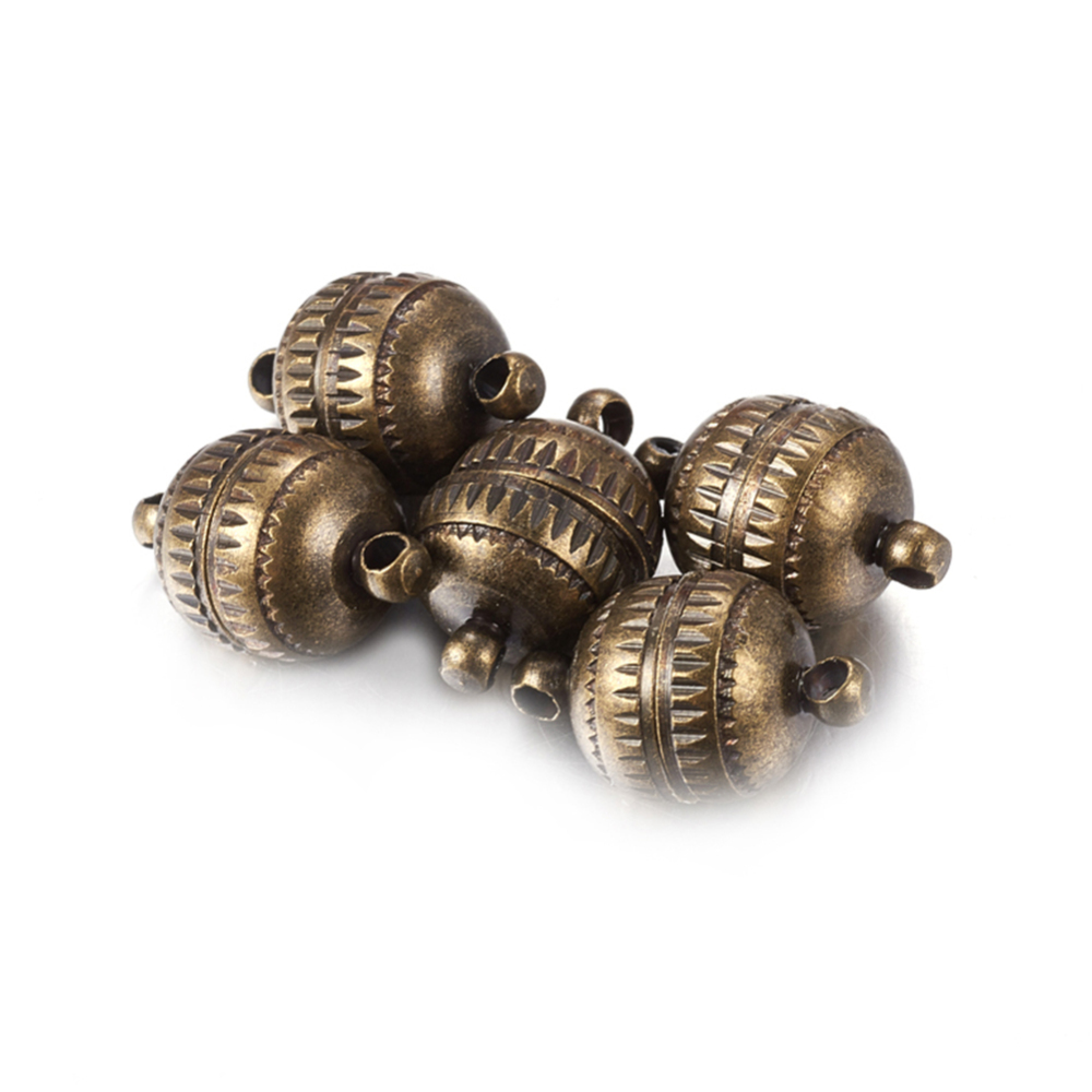 PandaHall Brass Magnetic Clasps, Nickel Free, Round, Antique Bronze, 16x10mm, Hole: 1.8mm Brass Round