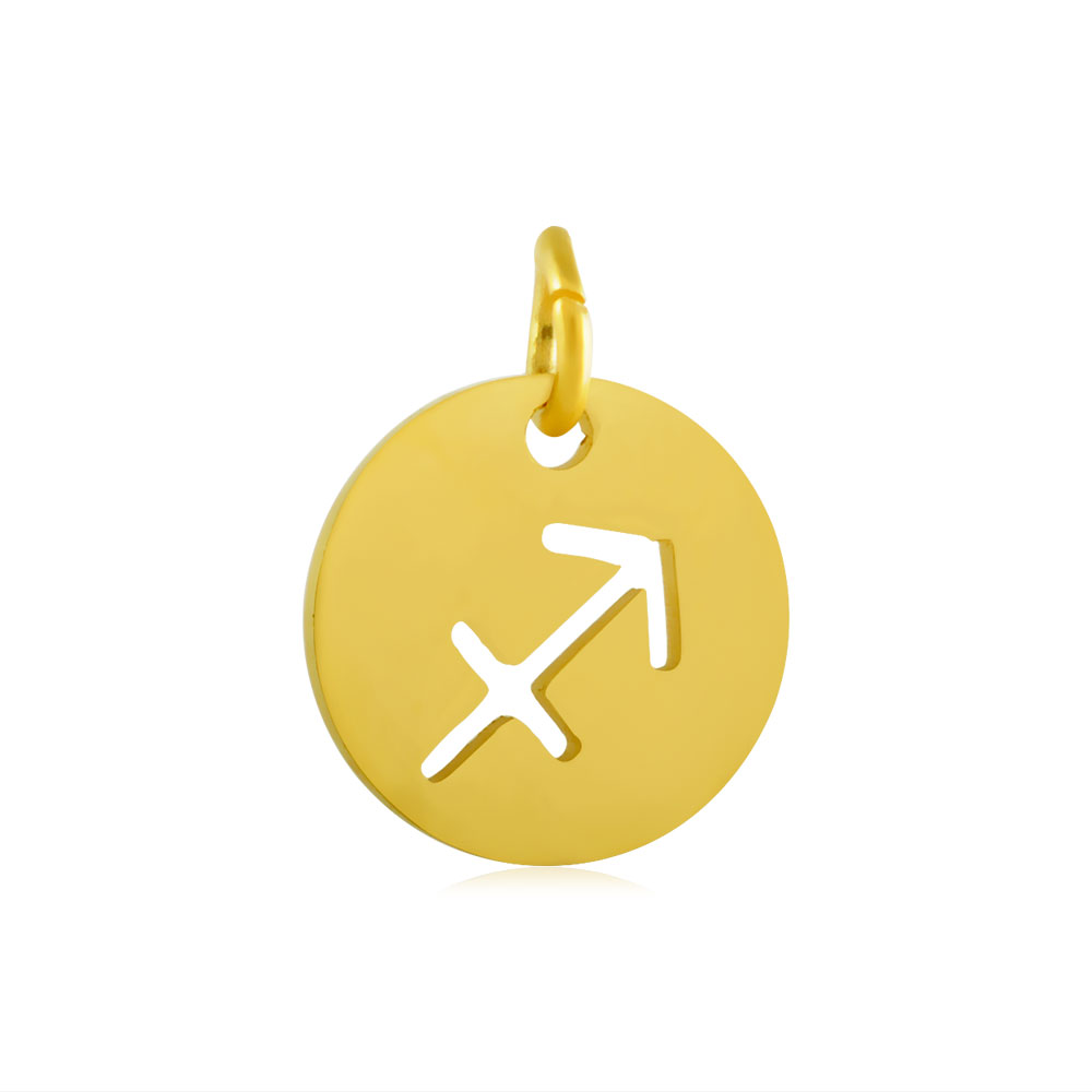 PandaHall 304 Stainless Steel Charms, Flat Round with Constellation/Zodiac Sign, Golden, Sagittarius, 12x1mm, Hole: 3mm Stainless Steel Flat...