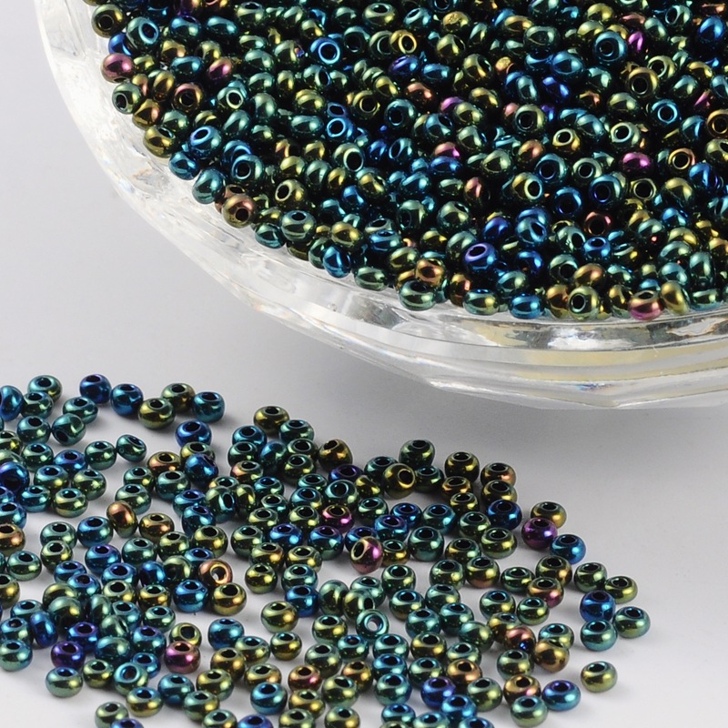 PandaHall 11/0 Electroplated Glass Seed Beads, Grade A, Iris Round, Teal, 2x1.5mm, Hole: 0.3mm; about 3000pcs/50g Glass Cyan