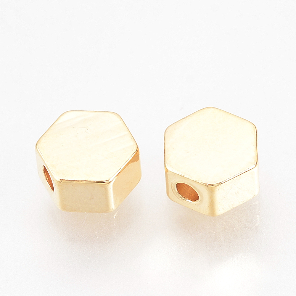 PandaHall Brass Bead Spacers, Real Gold Plated, Hexagon, 5x5.5x3mm, Hole: 1.5mm Brass Ring