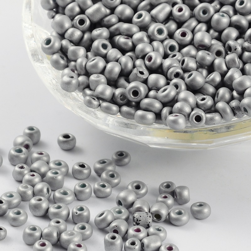 PandaHall Glass Seed Beads, Iris Round, Silver, 4~5x3~4mm; about 500pcs/50g Glass Silver