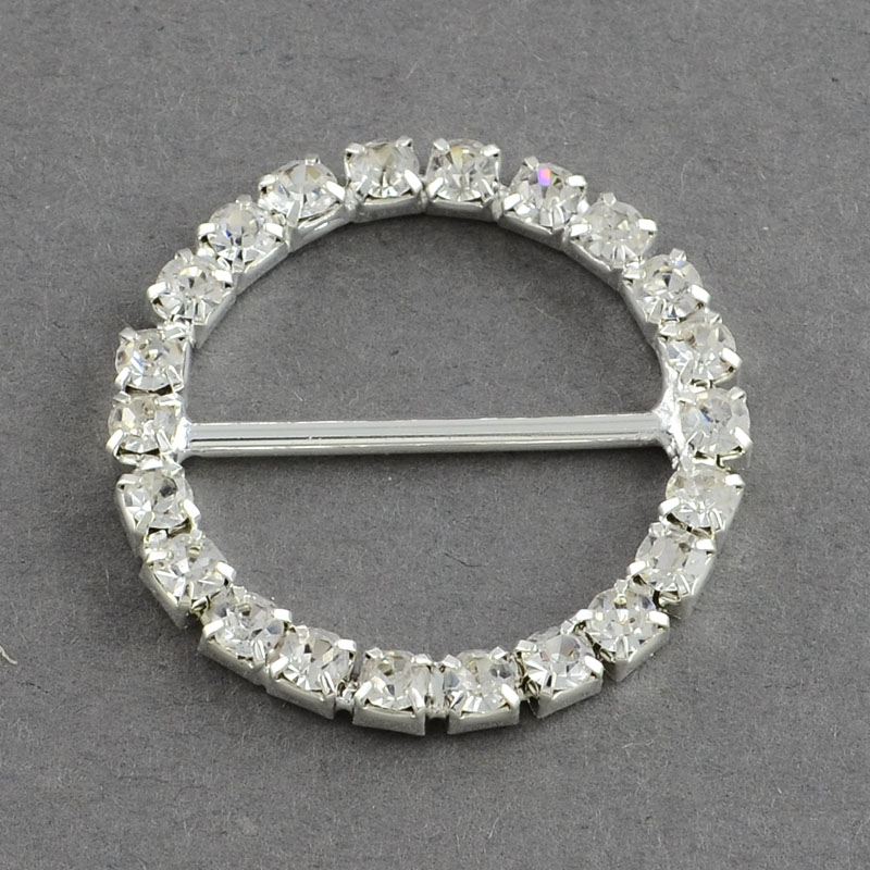 PandaHall Shining Wedding Invitation Ribbon Buckles, Brass Grade A Rhinestone Garment, Dress Slide Buckles, Ring, Silver, Crystal, 26x3mm...