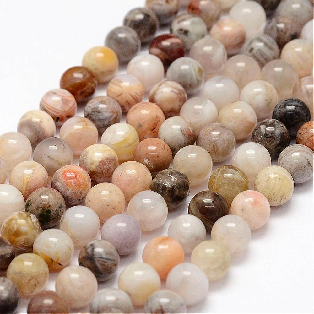 PandaHall Natural Bamboo Leaf Agate Beads Strands, Round, 8mm, Hole: 1mm; about 47pcs/strand, 15.3" Bamboo Leaf Agate Round Yellow