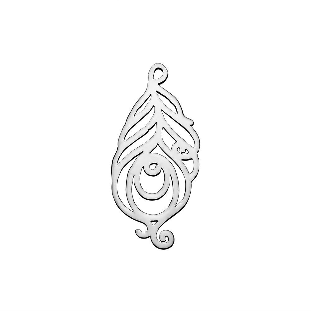 PandaHall 304 Stainless Steel Pendants, Feather, Stainless Steel Color, 30x14x1.1mm, Hole: 1mm Stainless Steel Feather