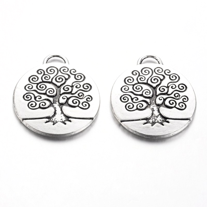 PandaHall Tibetan Style Alloy Enamel Pendants Setting, Tree of Life, Lead Free  & Nicke Free, Antique Silver, 27x23.5x2.5mm, Hole: 4mm Alloy...