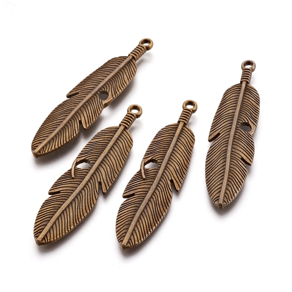 PandaHall Tibetan Style Alloy Feather Big Pendants, Cadmium Free & Nickel Free & Lead Free, Antique Bronze, 61x15x3mm, Hole: 2mm Alloy...