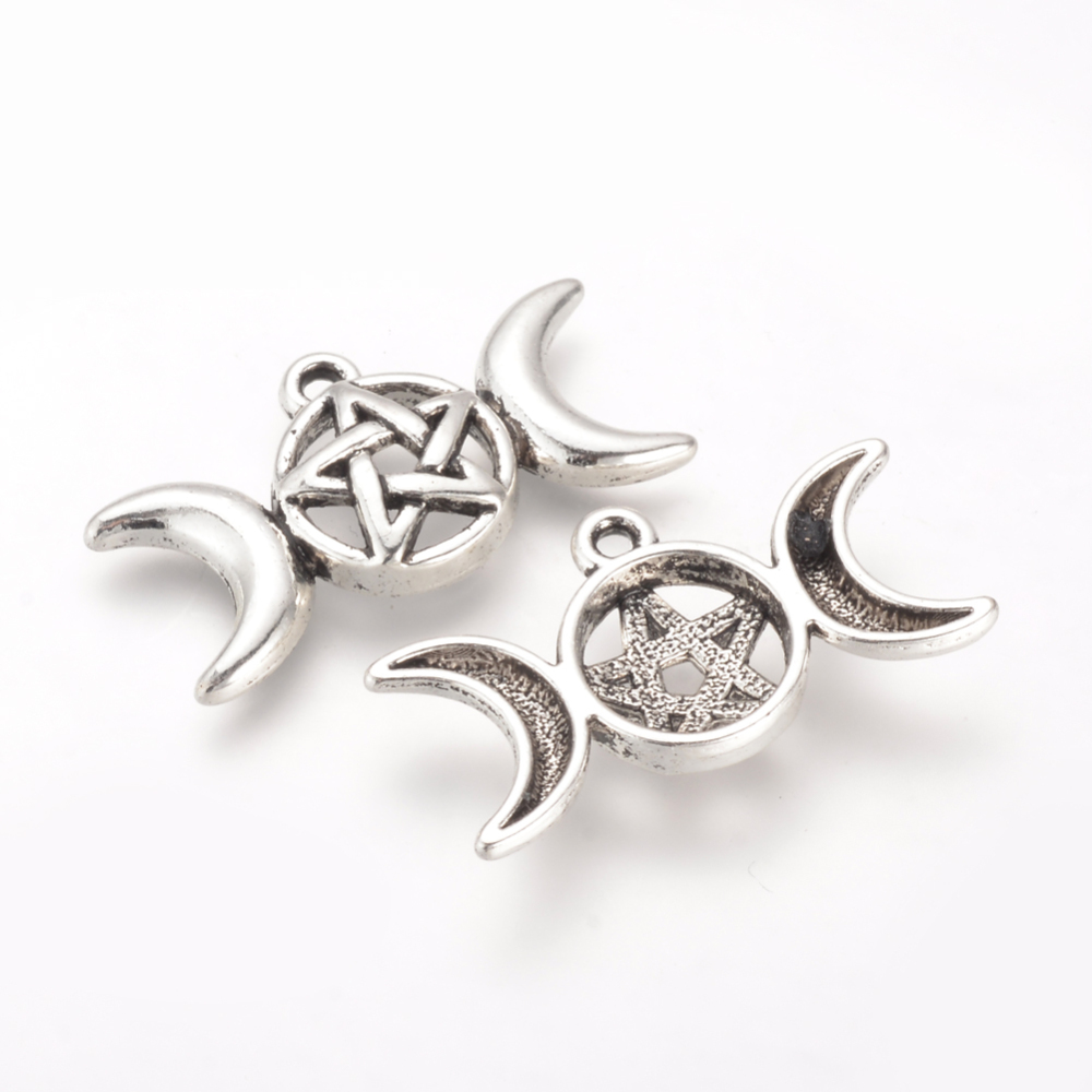 PandaHall Tibetan Style Alloy Pendants, Cadmium Free & Lead Free & Nickel Free, Triple Moon Goddess, Antique Silver, 16x30x4mm, Hole: 2mm;...