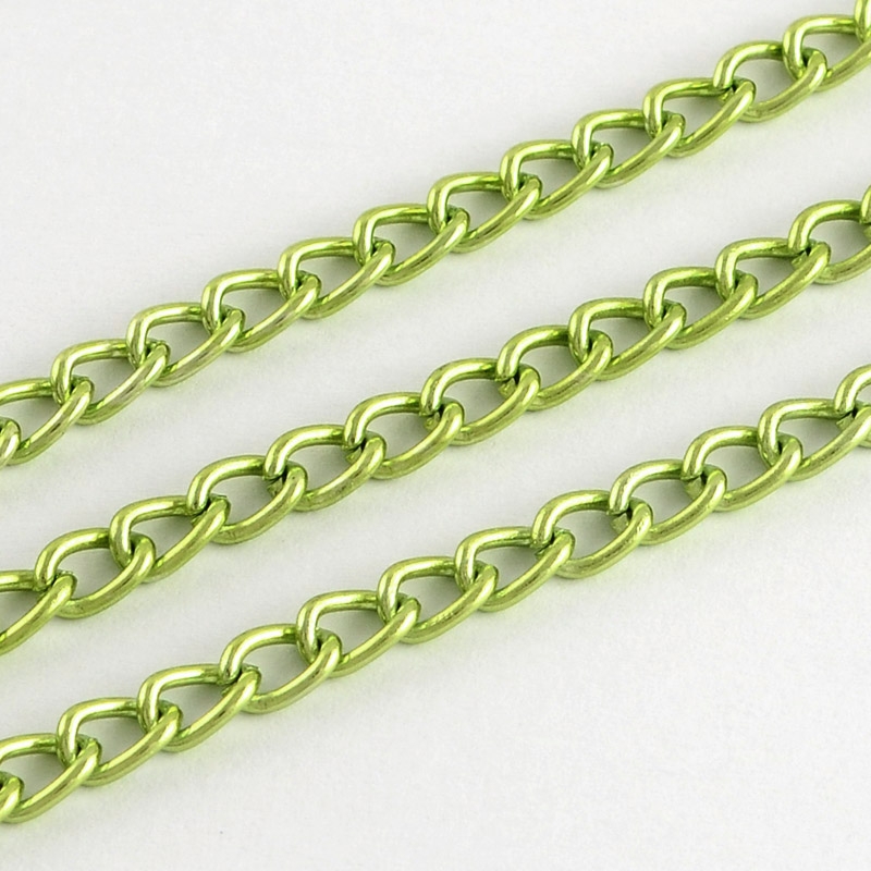 PandaHall Aluminium Twisted Chains Curb Chains,YellowGreen,7.5x5x1mm Aluminum Green