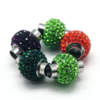 PandaHall 304 Stainless Steel Magnetic Clasps, with Polymer Clay Rhinestone Beads, Grade A, Rondelle, Mixed Color, 18x16mm, Inner Diameter...