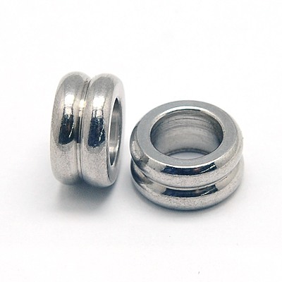 PandaHall 304 Stainless Steel Beads, Grooved Beads, Column, 10x5mm, Hole: 6mm Stainless Steel Column