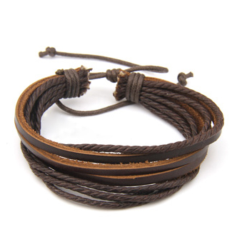 PandaHall Leather Multi-strand Bracelets, with Hemp Rope, SaddleBrown, 190~260mm(7-1/2"~10-1/4") Leather Brown