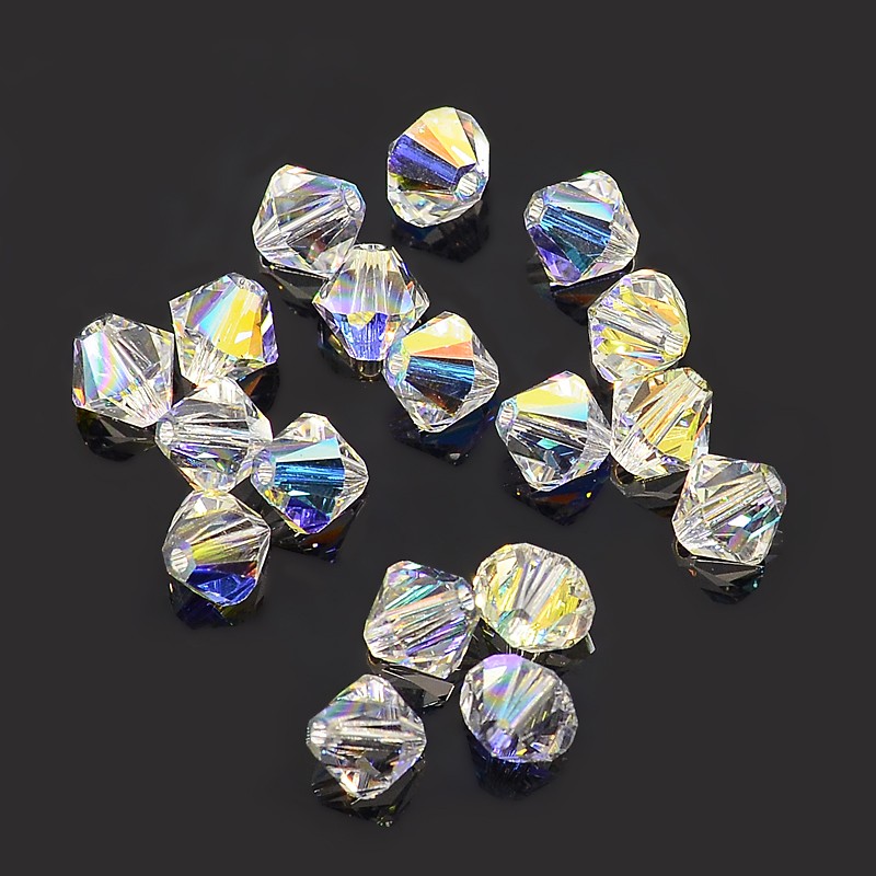 PandaHall Austrian Crystal Beads Loose Beads, 6mm Crystal AB 5301 Bicone, Size: about 6mm long, 6mm wide, Hole: 1mm