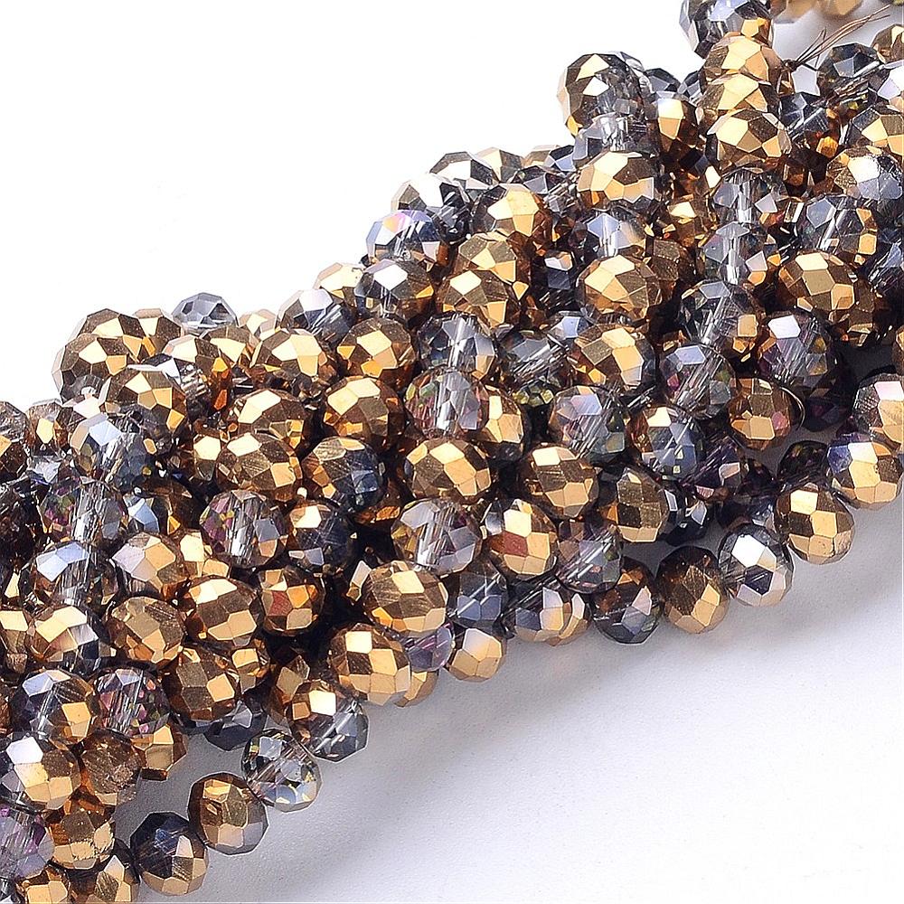 PandaHall Electroplate Glass Faceted Rondelle Beads Strands, Half Plated, Plum, 6x4mm, Hole: 1mm; about 100pcs/strand, 18.1" Glass Rondelle...