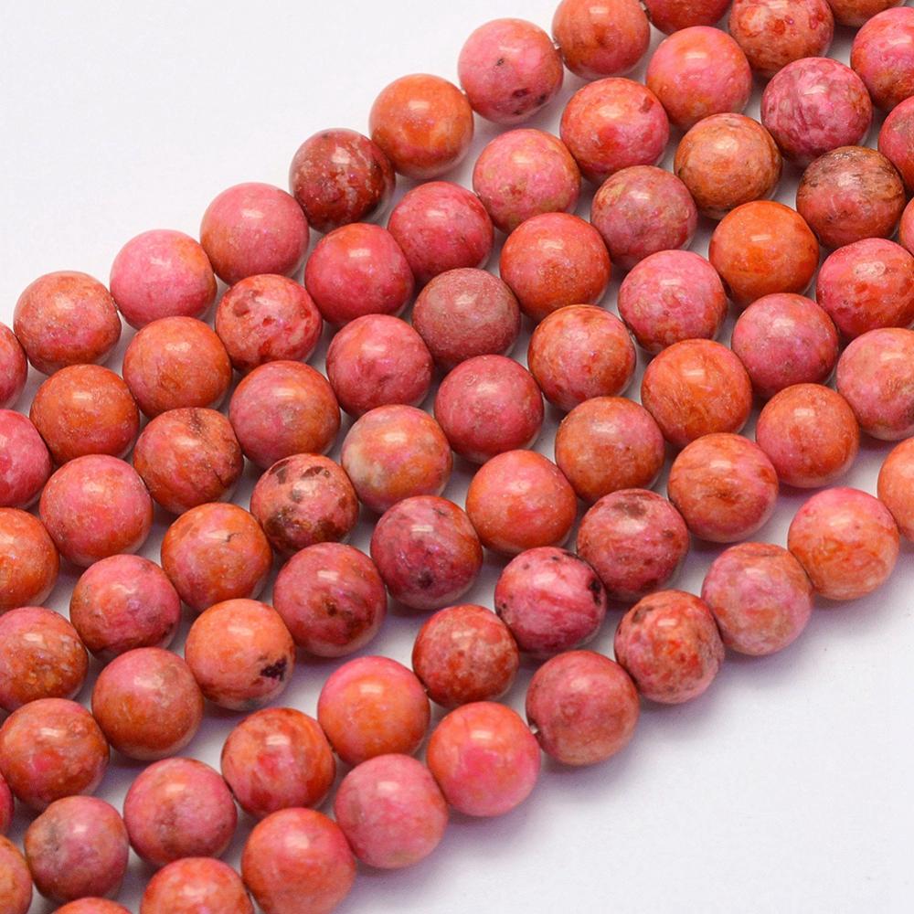 PandaHall Natural Crazy Agate Beads Strands, Round, Dyed & Heated, OrangeRed, 8~8.5mm, Hole: 1mm; about 47pcs/strand, 14.9''(38cm) Crazy...