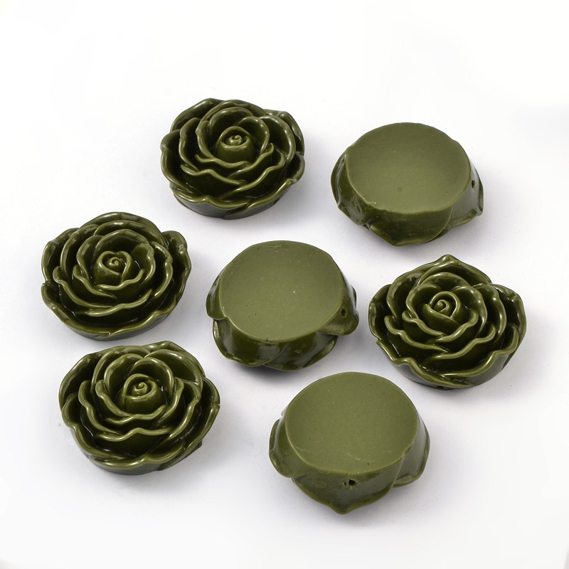 PandaHall Resin Beads, Flower Rose, Green, 45x18mm, Hole: 1.5mm Resin Flower Green