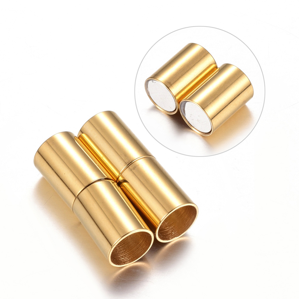 PandaHall 304 Stainless Steel Magnetic Clasps, Column, Golden, 20x7mm, Hole: 6mm Stainless Steel Column