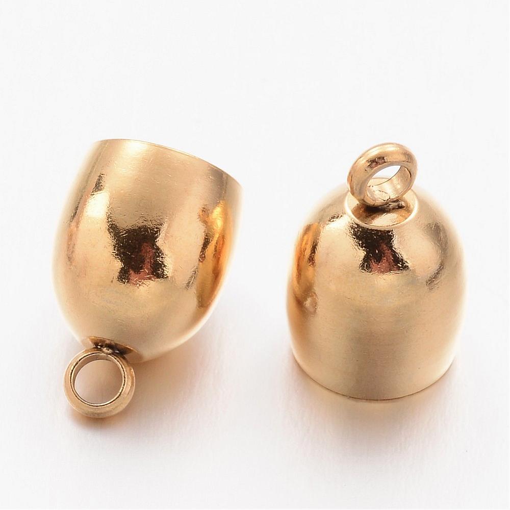 PandaHall 304 Stainless Steel Cord Ends, Oval, Golden, 14x10mm, Hole: 2mm; 8mm inner diameter Stainless Steel