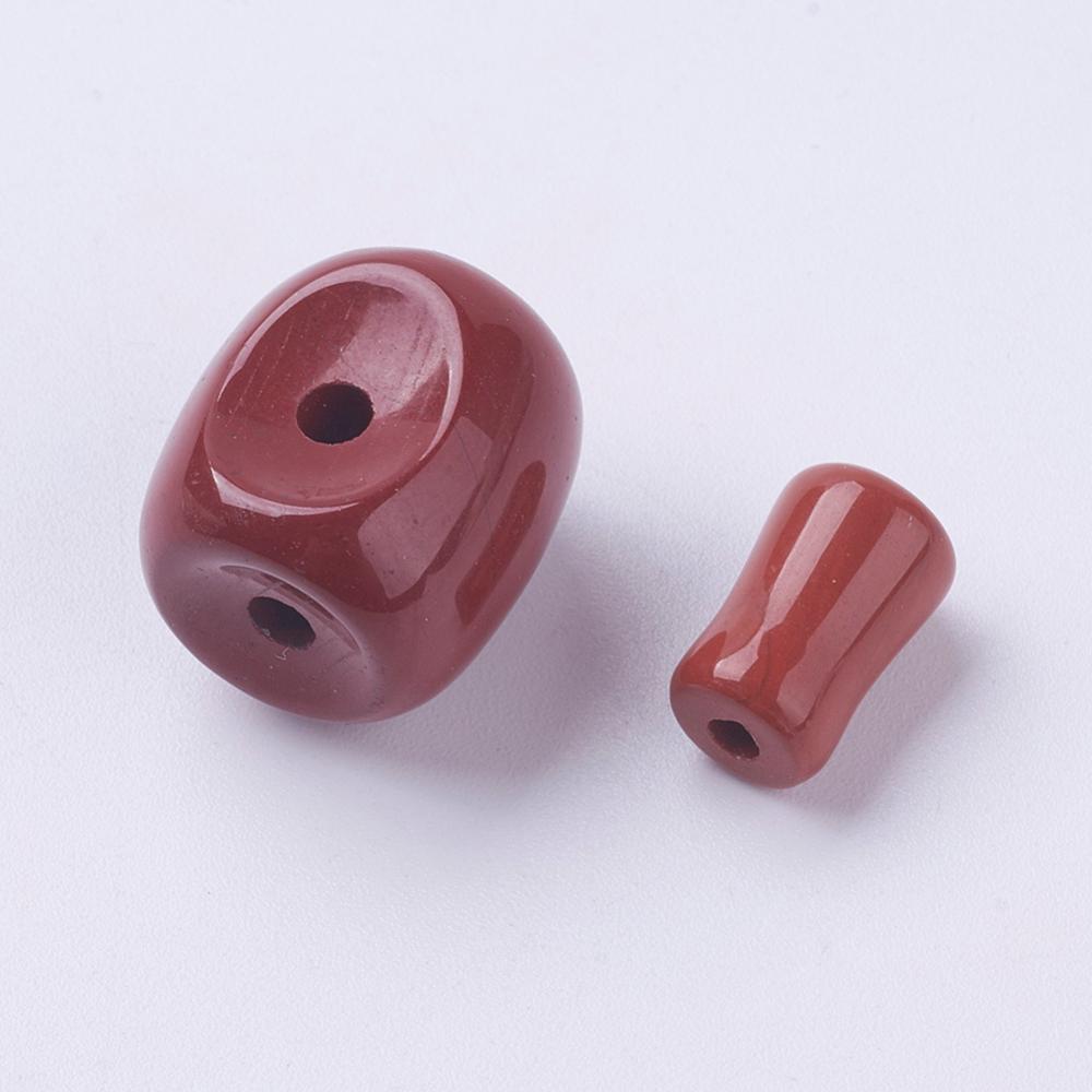 PandaHall Natural Red Jasper 3 Hole Guru Beads, Barrel, 15x14x13.5mm, Hole: 2.5mm; 11x7mm, Hole: 2mm Red Jasper Barrel
